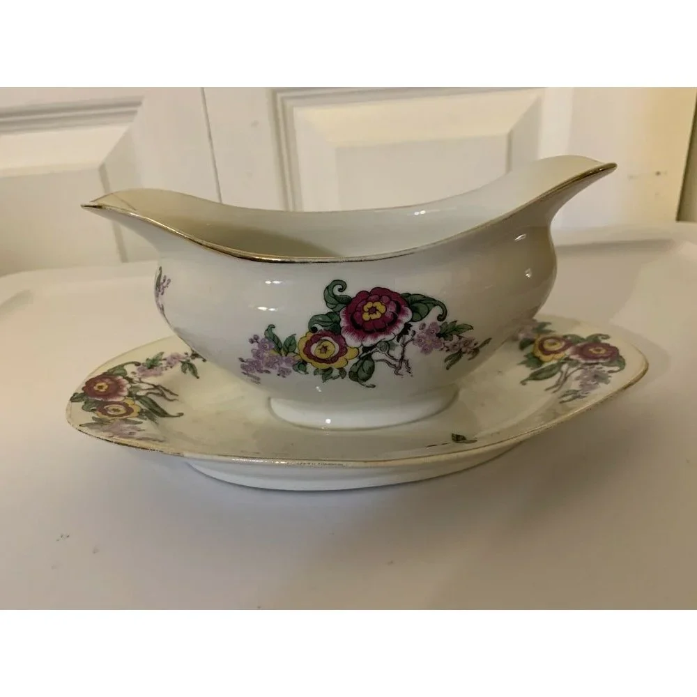 Lucien‎ Michelaud Fres Limoges France 1908-1962 gravy boat with underplate